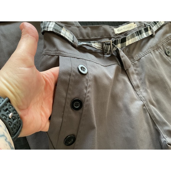 Msz Homme Pants Women's 2XL Gray Button Pocket Plaid Trim Casual Trousers XXL - Picture 3 of 11